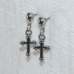 Cross Earrings, Tiny Cross Charm Earrings, Stainless Steel Earring Studs with Rubber Backs, Silver tone Double Sided Cross Earrings U013