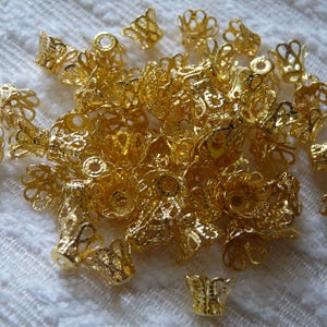 20/50x Bell Bead Caps, 8mm Gold Tone Filigree End Spacer, Hollow, Beading Supplies image 5