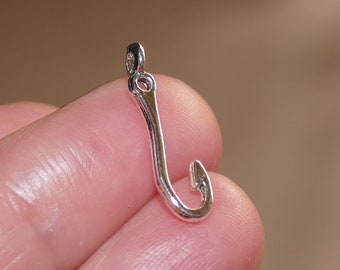 10x Fish Hook Charm, Fishing Hook Charm, Antique Silver Tone Metal Pendants, Free shipping D279