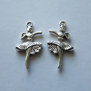 20x Ballerina Dancer Bulk Charms,  Double Sided Antique Silver Tone u164