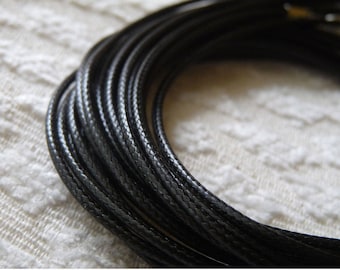 5x Black Waxed Necklace Cord, High Quality 2mm Braided 17.5" Long Adjustable Round Korean Cord C696