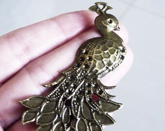 2 colgantes de pavo real de bronce, adorno para álbum de recortes, dije de pájaro grande H088