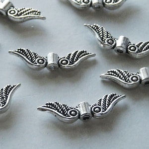 10x Angel Wing Bead Charms, 23mm Antique Silver tone Spacer Beads, Metal Beads B232