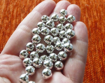 20/50x Silver 8mm Acrylic Beads, Metallic Beads, Dark Silver 8mm Pearls, Spacer Beads 8mm, Round Pearls, Beading Supplies C280