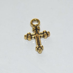 40x Cross Bulk Charms, Antique Gold tone Double Sided Small Pendants F267