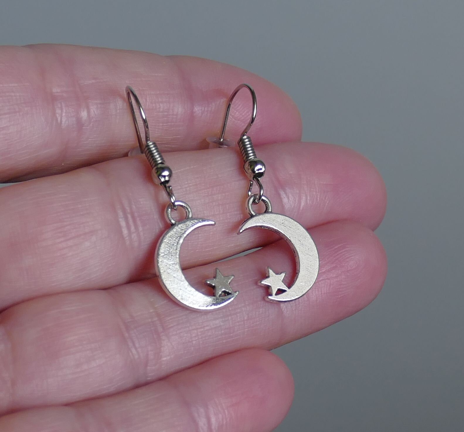 Moon Star Stainless Steel Hook Earrings F046 - Etsy