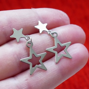 Star Charm Earrings, Stainless Steel Star Stud Free Shipping Hypoallergenic Earrings with Rubber Backs G025