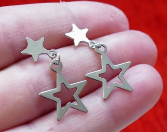 Star Charm Earrings, Stainless Steel Star Stud Free Shipping Hypoallergenic Earrings with Rubber Backs G025