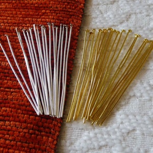 20/50x Flat Head Pins, 50mm Gold Silver Plated Flat Head Pins, 2 inches Long Pins for Beading, Jewelry Supplies