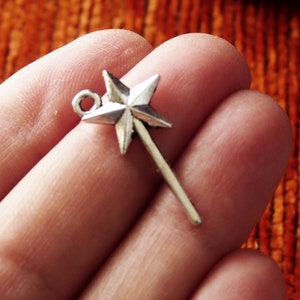 30x Magic Wand Bulk Charms, Fairy Stick Pendants, Antique Silver Tone