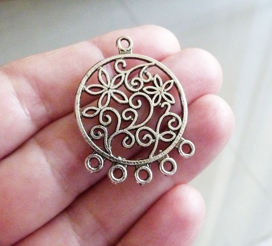 TKKMR♡ 4x Flower Charm 5 Hole Connectors, Antique Silver Tone C508