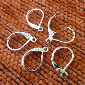 10/20/40x Lever back Earring Hooks, Silver Plated Earring Wires French Hooks 10x16 mm, French Earring Hooks w/Open Loop, Locking Ear Wires