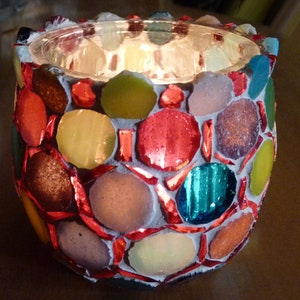 Handmade Glass Mosaic Tealight Holder – Colorful Stained Glass Candle Holder H012