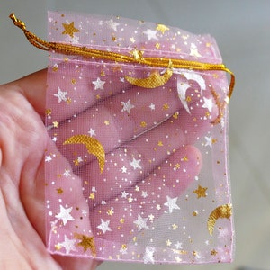 10 pochettes cadeaux en organza étoile de lune rose 7 x 9 cm, pochettes à bijoux avec cordon D250