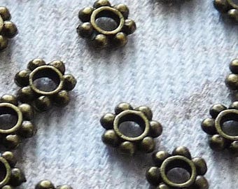 50/100x Bronze Wheel Spacer Beads, 4mm Daisy Spacer Beads, Beading Supplies C218