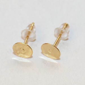 10x Hypoallergenic Gold Plated Stainless Steel Earring Studs 3mm/4mm/5mm/6mm/8mm/10mm/12mm/14mm Blank Flat Back Pad Cabochon Settings F123 image 7