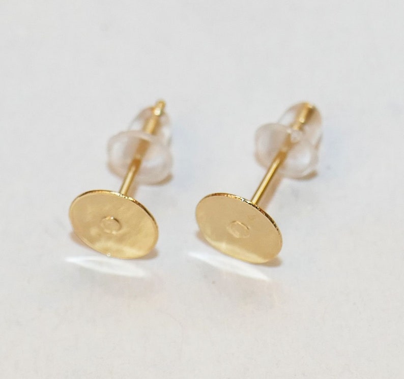 10x Hypoallergenic Gold Plated Stainless Steel Earring Studs 3mm/4mm/5mm/6mm/8mm/10mm/12mm/14mm Blank Flat Back Pad Cabochon Settings F123 image 7