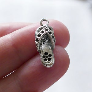 4/8x Miniature Flip Flop Charm, Antique Silver tone Beach Sandal Pendants D066