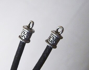 10/30x Glue in Round Leather Cord End Caps Fit 3mm, Silver Tone Cord Ending, Tip Caps C399