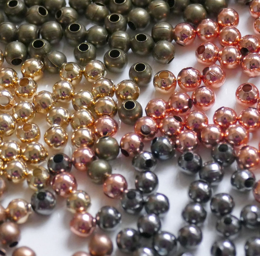 50x Metal Round 4mm Gold/silver/black/rose Gold/bronze/copper Pearl
