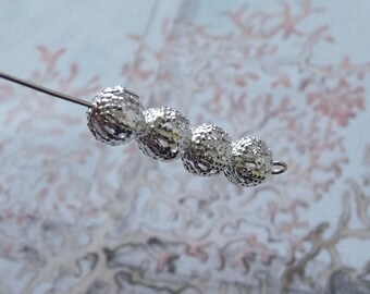 10/25x Runda Silverfärgade 8 mm Filigran Spacerpärlor, Pärltillbehör