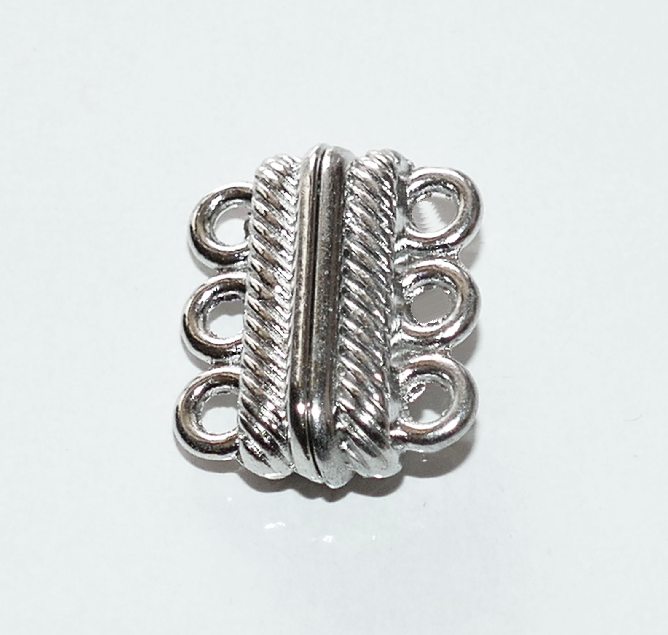 Magnetic Clasps, 3-Strand Rectangle 8x8.5mm, Antiqued Silver