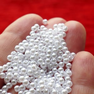 200x White Pearl 3mm Beads, Small Plastic Round Spacer Beads, Beading Supplies H037