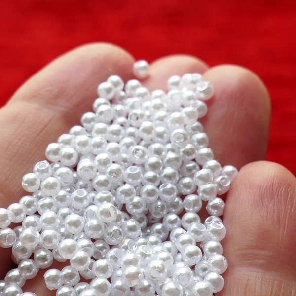 200x perles blanches de 3 mm, petites perles d'espacement rondes en plastique, fournitures de perles H037