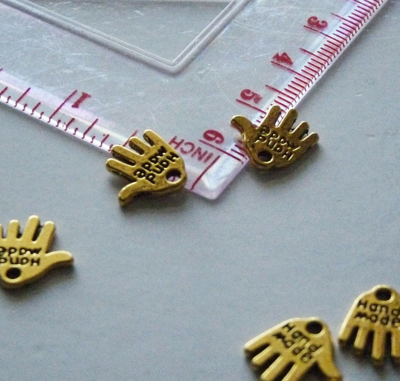 Small Charms Gold Tone Hand Made Charms Word Charms Handmade Charms Jewelry Charms Double Sided Charms Hand Charms