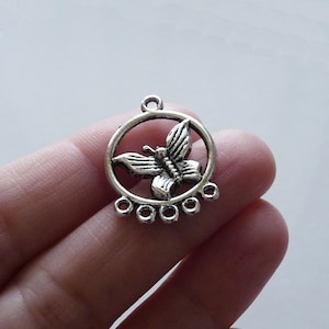 2/6x Butterfly Charm 5 Hole Connectors, Antique Silver Tone