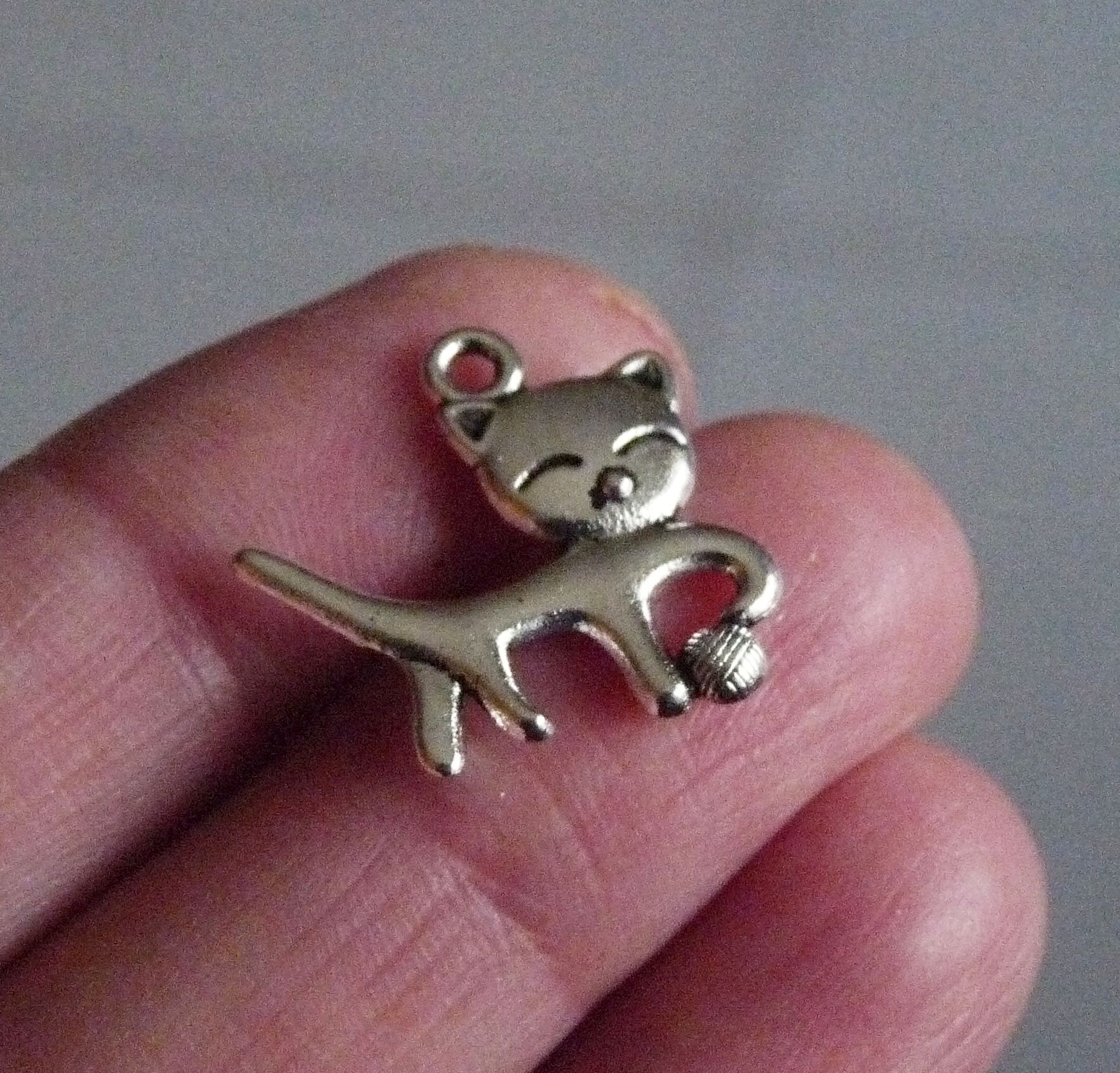 Cat Charm Silver Kitten with Ball Charms for Bracelet Animal Etsy