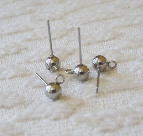 10x 304 Stainless Steel Earring Posts Round Inner Loop Earnut Rose Gold Stud 8mm
