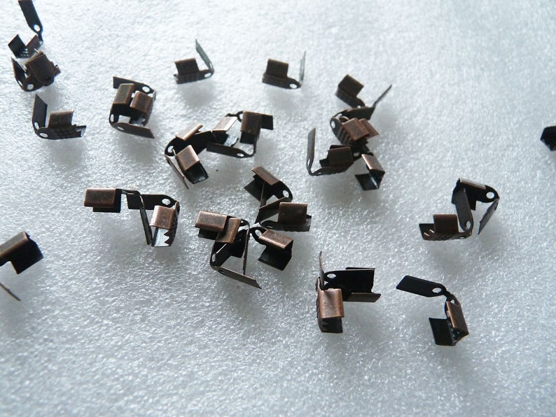Copper Fold Over Cord End Crimps Antique Copper Cord End Clasp Connectors Leather Cord End Ribbon Cord Tip Crimps C327 Fit 4mm Flat Cord