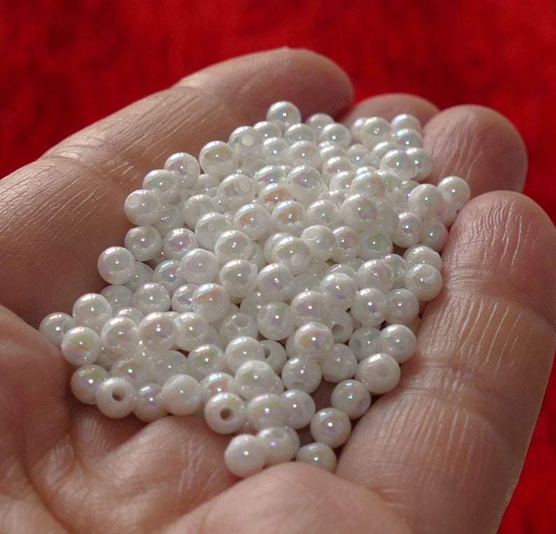 100 perles acryliques AB blanches, 4 mm, fausses perles, perles rondes, fournitures pour perles D141 image 4