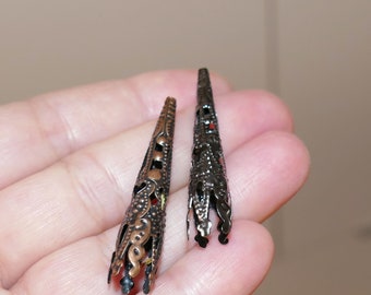 10x Long Tassel End Cone Bead Caps 5 Colors, Filigree Gold/Silver/Bronze/Copper/Gunmetal Black Beading Supplies B174