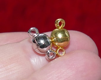2 fermoirs magnétiques boule 6 mm en acier inoxydable, petit collier/bracelet fermoir magnétique argenté/doré D118