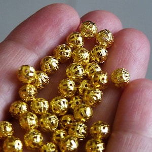 20/50/100x Gold color 6mm Filigree Round Spacer Beads, Metal Hollow Beads, Beading Supplies