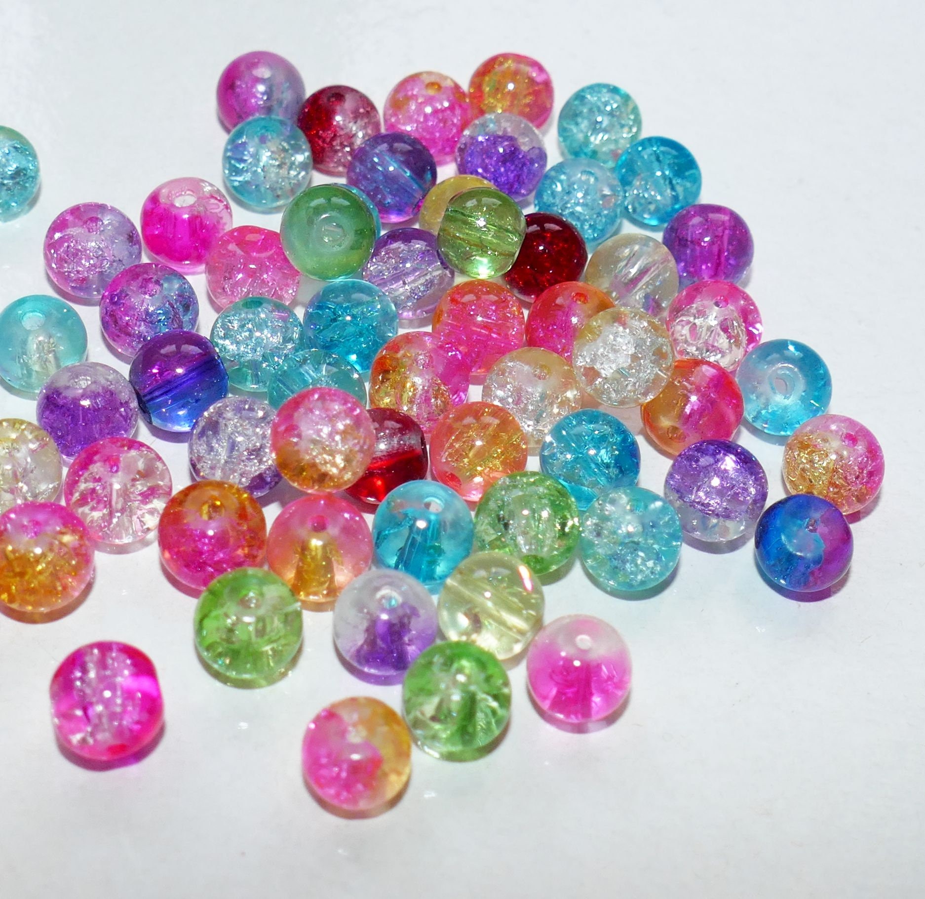 ミックスカラークラックルラウンドアクリル8mmビーズ、ルース