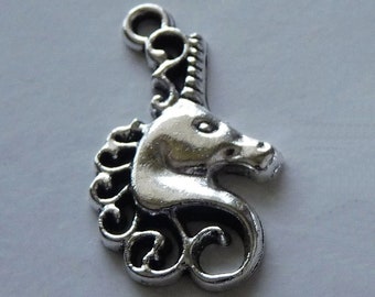 25x Unicorn Bulk Horse Charms, Antique Silver Tone Mythical Pendants U176