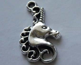 4/8x Unicorn Horse Head Charms, Antique Silver Tone Mythical Pendants U176