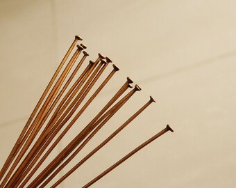 20/50x Copper 2 inch Long Flat Head Pins,  50mm Pins for Beading, Pins for Earrings, Beading Supplies