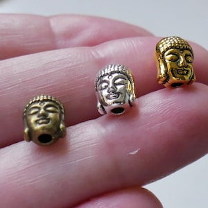 4x Buddha Charm Spacer Bead, Silver/Gold/Bronze Tone Buddha Head Beads G066