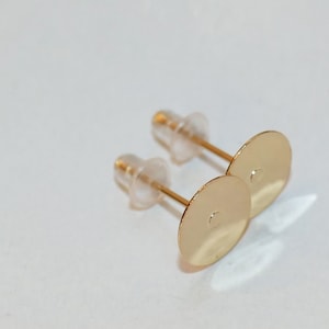 10x Hypoallergenic Gold Plated Stainless Steel Earring Studs 3mm/4mm/5mm/6mm/8mm/10mm/12mm/14mm Blank Flat Back Pad Cabochon Settings F123 8mm