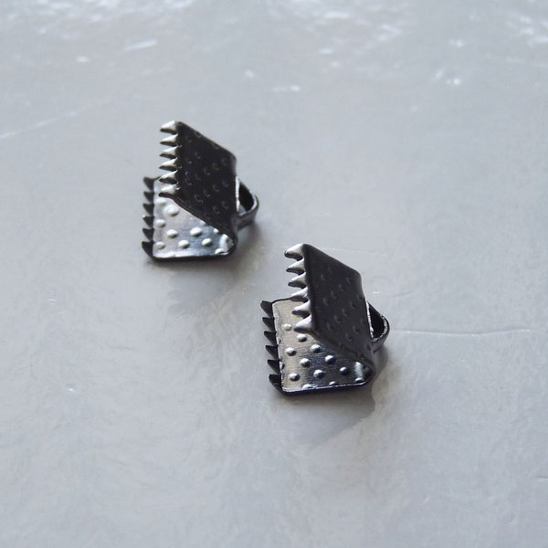 10/30x Schwarze Flachkordel Crimp Endkappen, Gunmetal Black 10mm Metallklammern