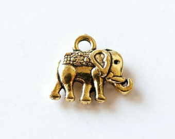 5/10x Gold Elephant Charm, Antique gold Tone Pendant  C666