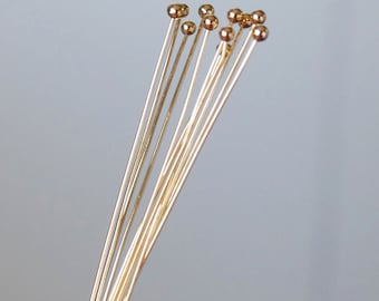 50x Champagne Gold Ball Head Pins 2 inch Long, 50mm KC Gold Ball Head Pins for Beading G162