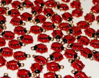 4x Ladybug Enamel Small Charms for Bracelet, Gold Tone Retro Ladybird Charms D391