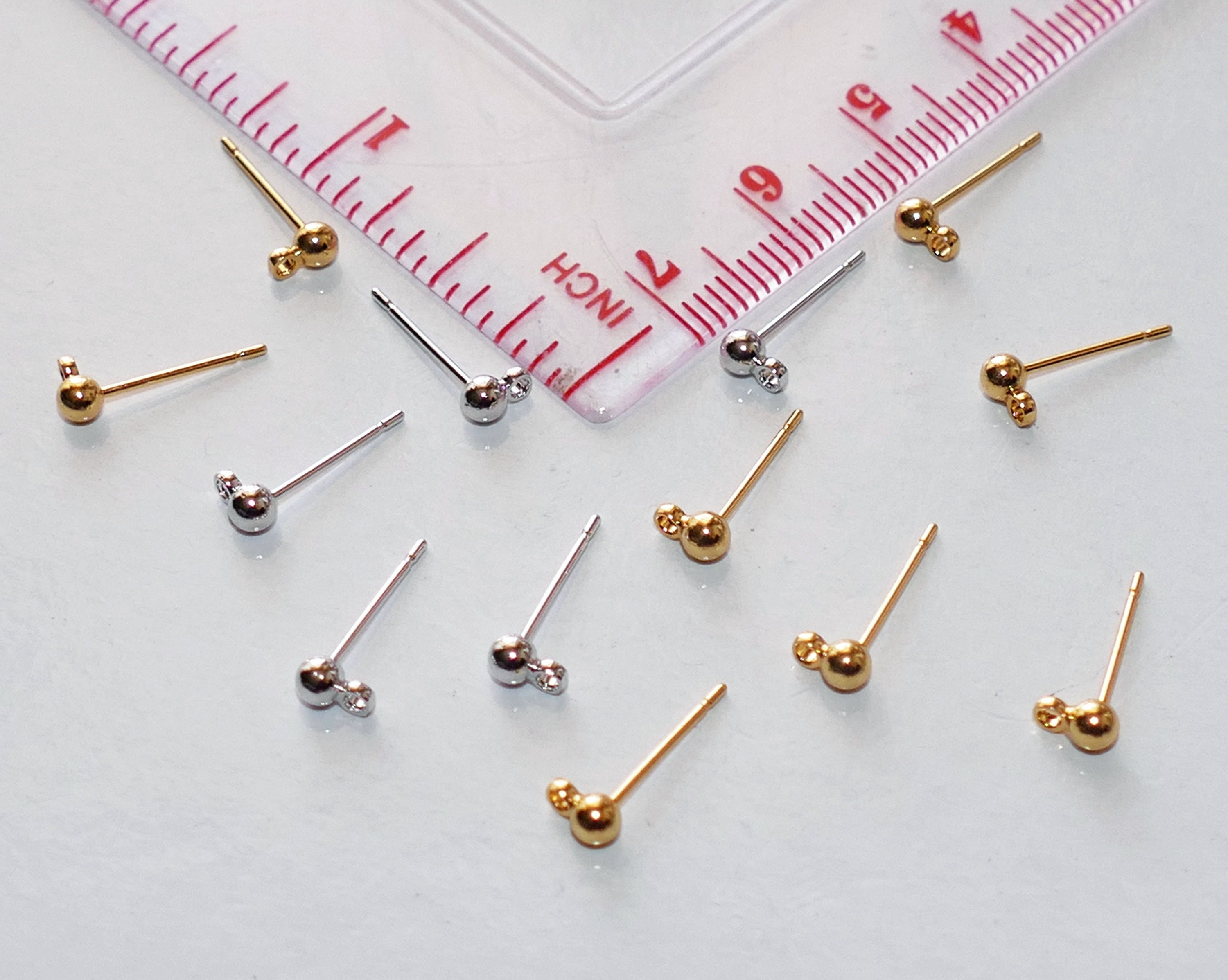 10x Stainless Steel Ball Earring Stud With Open Loop, 3mm Hypoallergenic  Silver Tone Ball Head Pins for Earring Making F197 