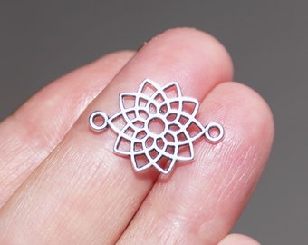 10x Flower Chakra Charm 2 hole Connectors, Antique Silver Tone Jewelry Making Supplies  C868