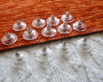 Earring Backs with Pads, Stud Posts, Silver Plated Earring Stoppers with Plastic Comfort Discs, Big Earring Nuts, Rubber  Earring Posts